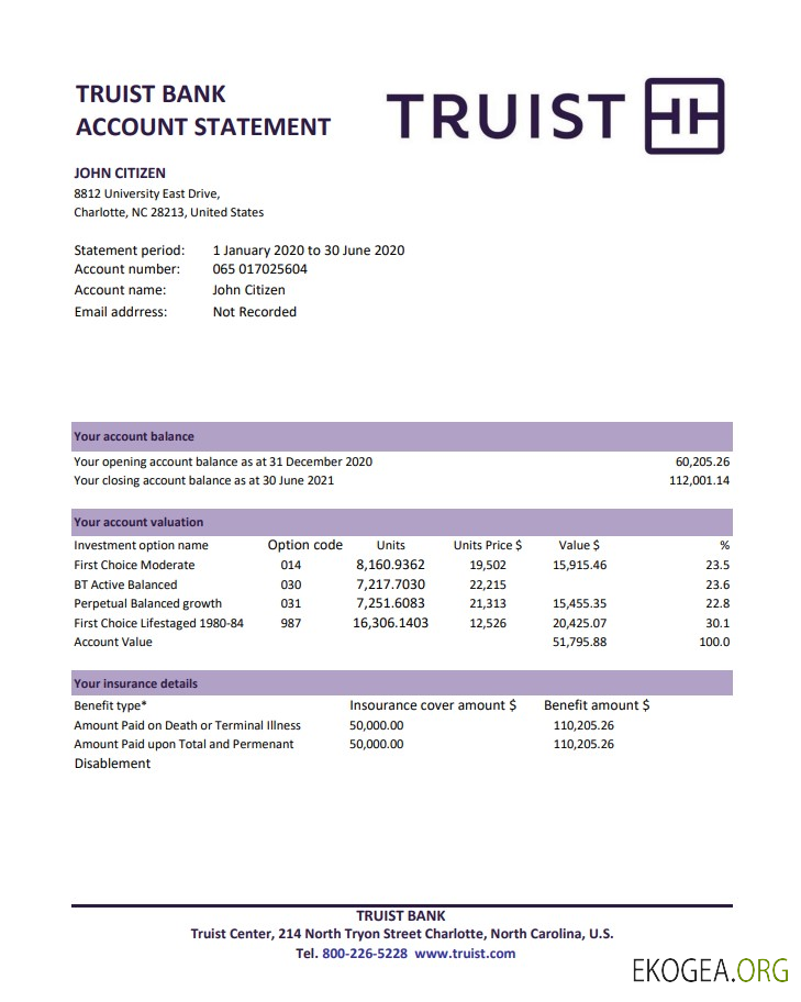 USA Truist Bank excel pdf